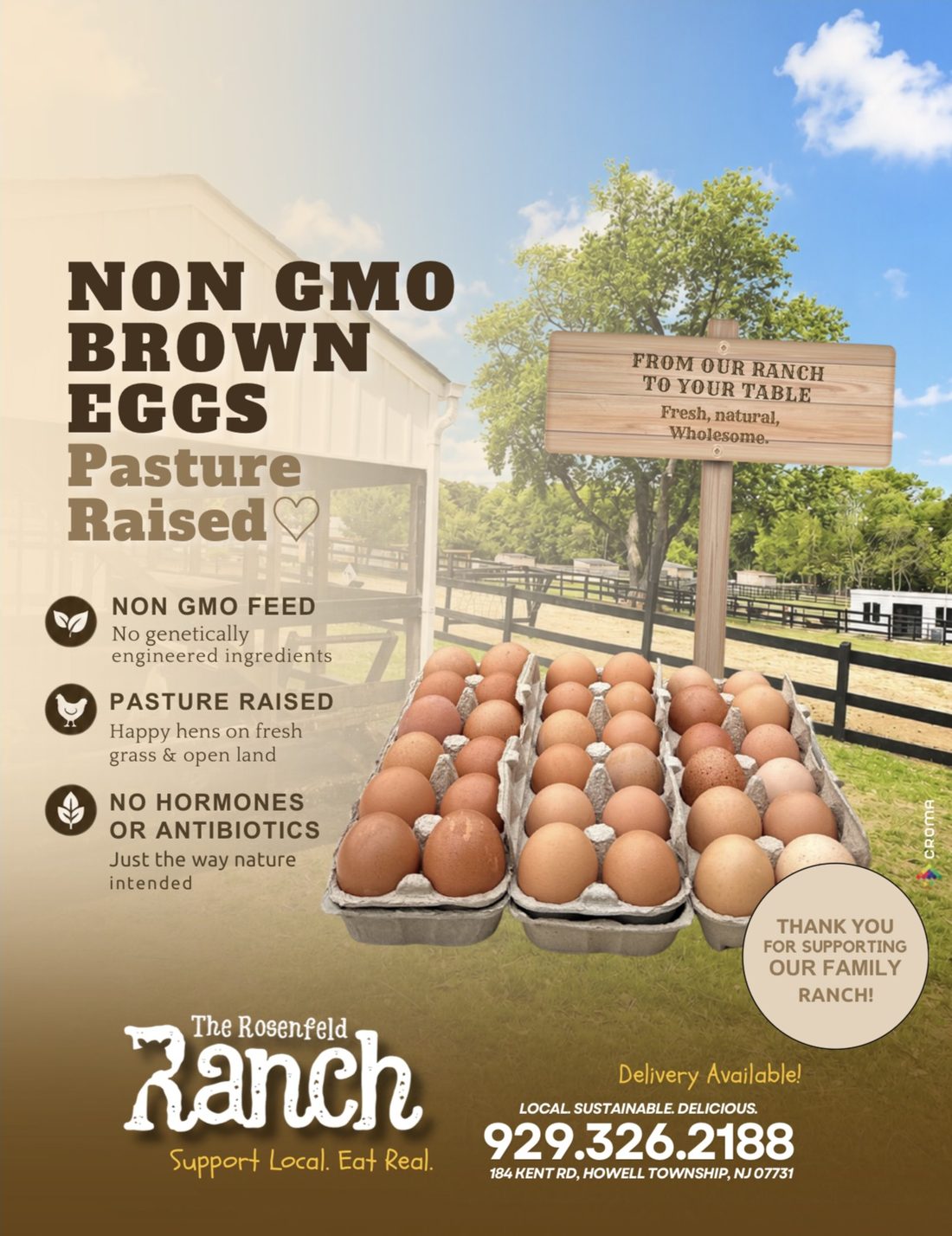 Non-GMO pasture-raised brown eggs from The Rosenfeld Ranch