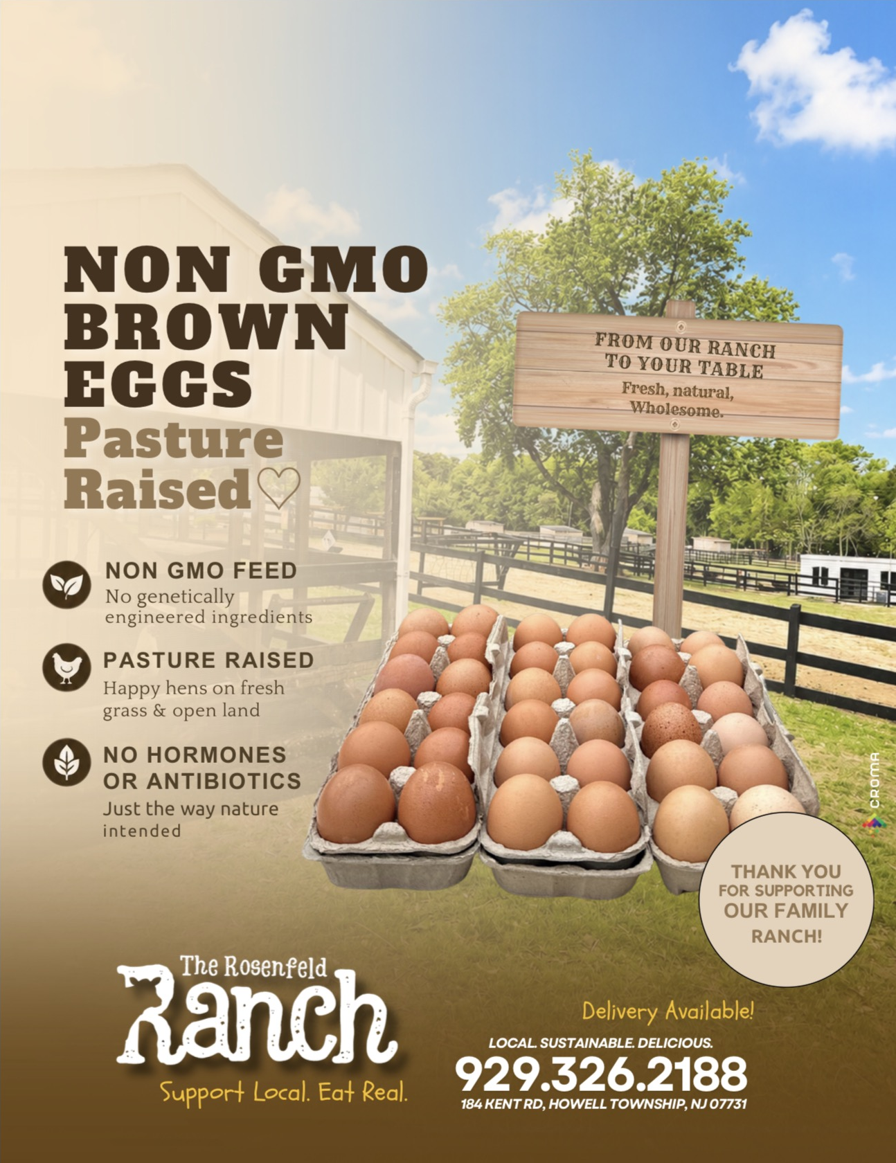 Non-GMO pasture-raised brown eggs from The Rosenfeld Ranch